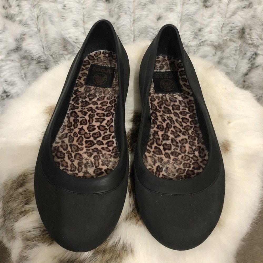 Crocs Lina Black Ballet Shoes w/Leopard Insoles size 7